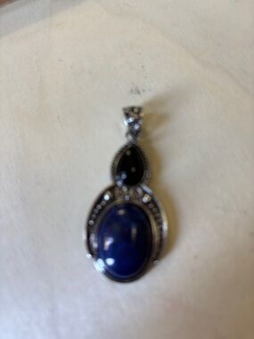 Sterling Silver Lapis and Black Onyx Teardrop Pendant Necklace